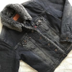 Levi's Black Denim Faux Sherpa Shearling Jacket